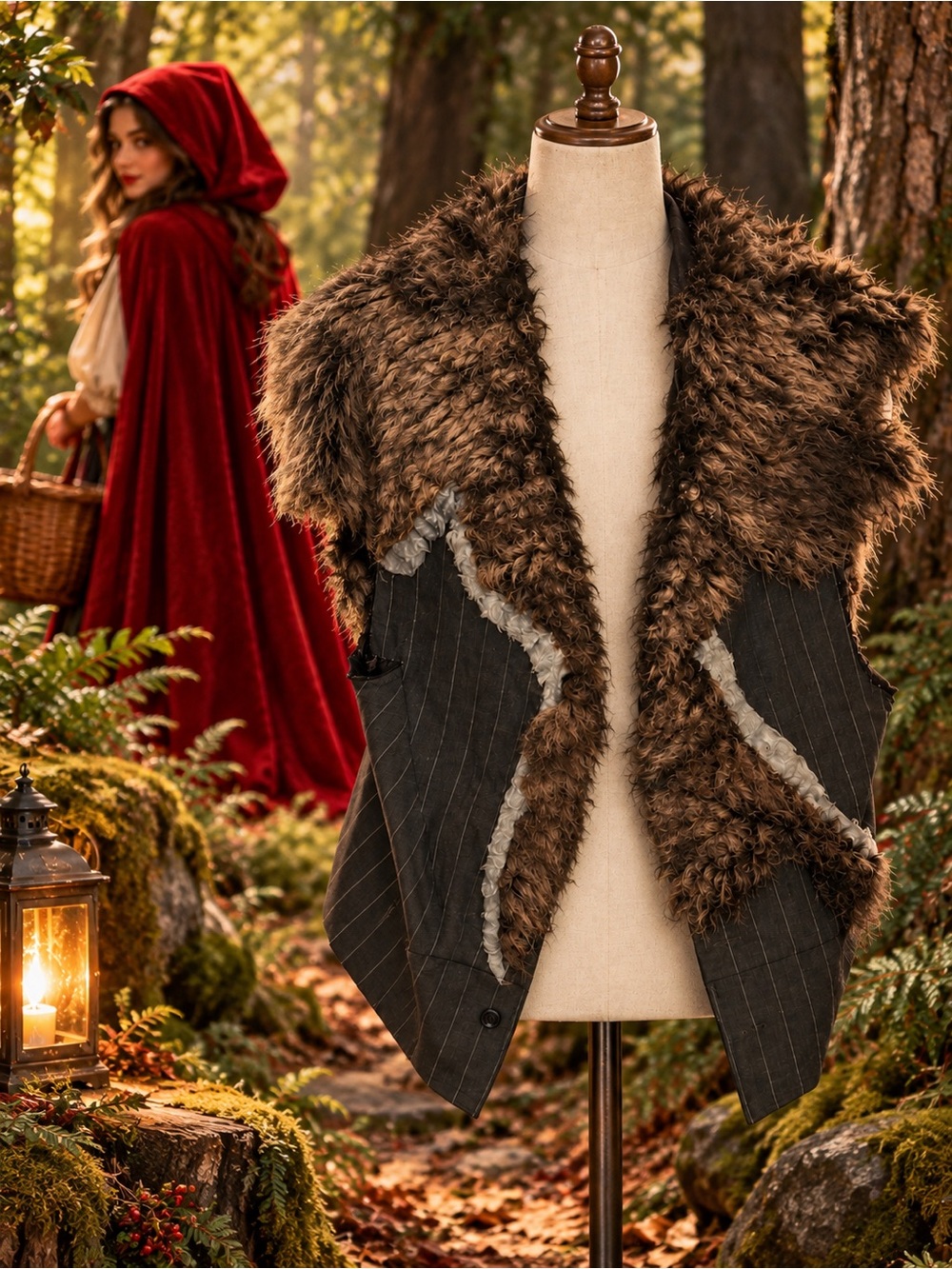 OOAK Vintage Handmade Faux Fur Pinstripe Vest LARP Steampunk Goth Costume